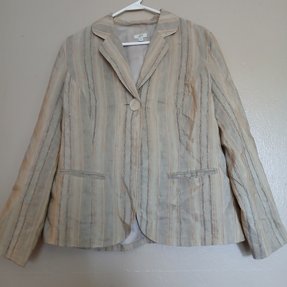 J Jill Blazer Womens‎ Medium Linen Blend Striped Lightweight Lagenlook Office